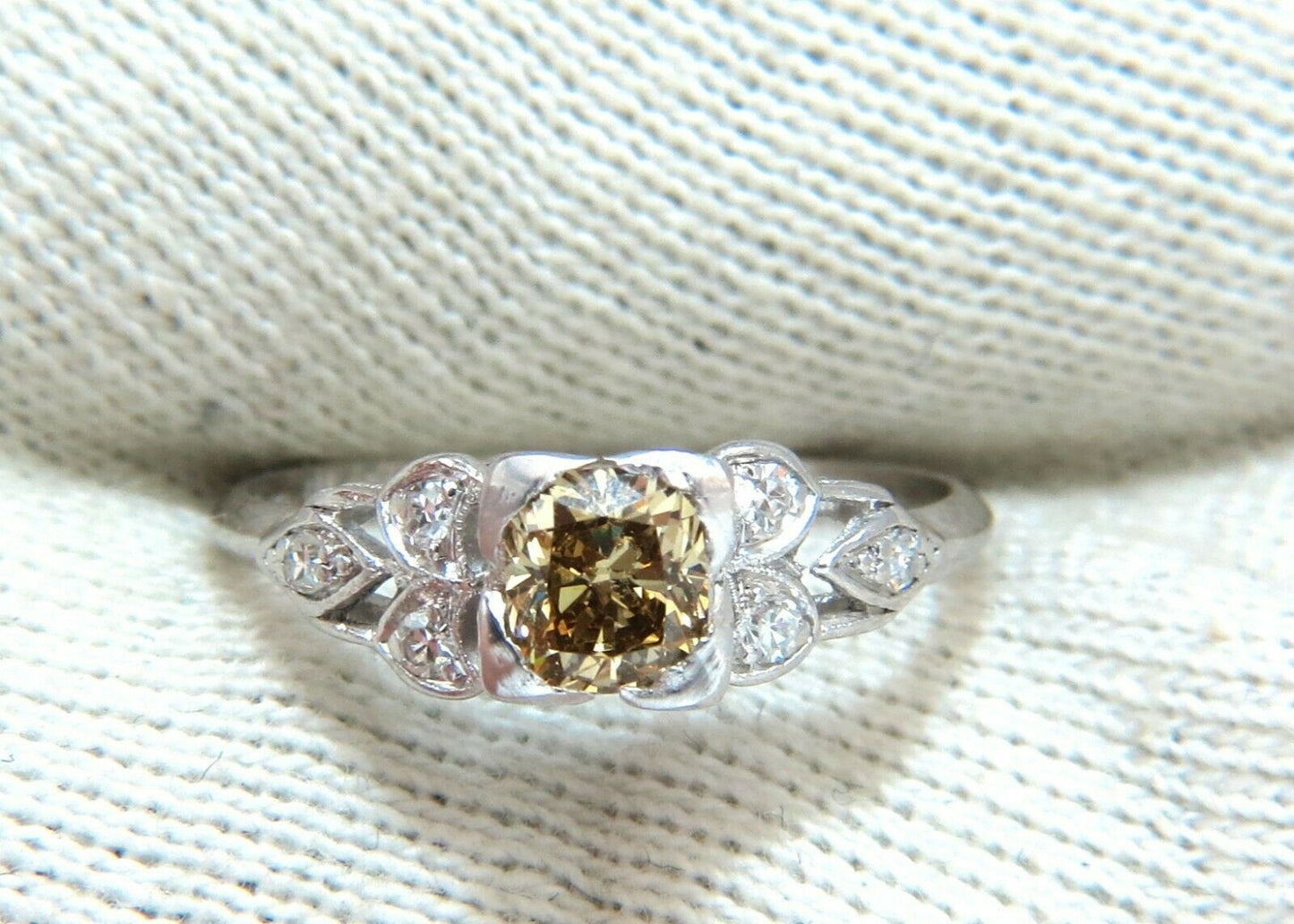 .60ct Natural Yellow Green Brown Diamond Vintage Gilt Ring Platinum