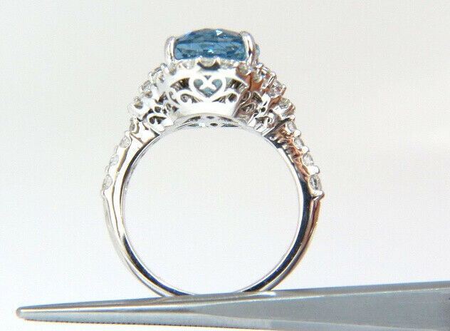 5.15ct natural prime aqua blue aquamarine diamonds ring 14kt