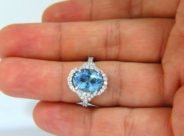 5.15ct natural prime aqua blue aquamarine diamonds ring 14kt