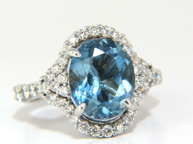 5.15ct natural prime aqua blue aquamarine diamonds ring 14kt