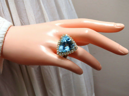 GIA Certified 16.39ct Natural "Blue" Aquamarine diamonds ring Vivid 18kt
