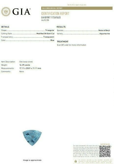 GIA Certified 16.39ct Natural "Blue" Aquamarine diamonds ring Vivid 18kt