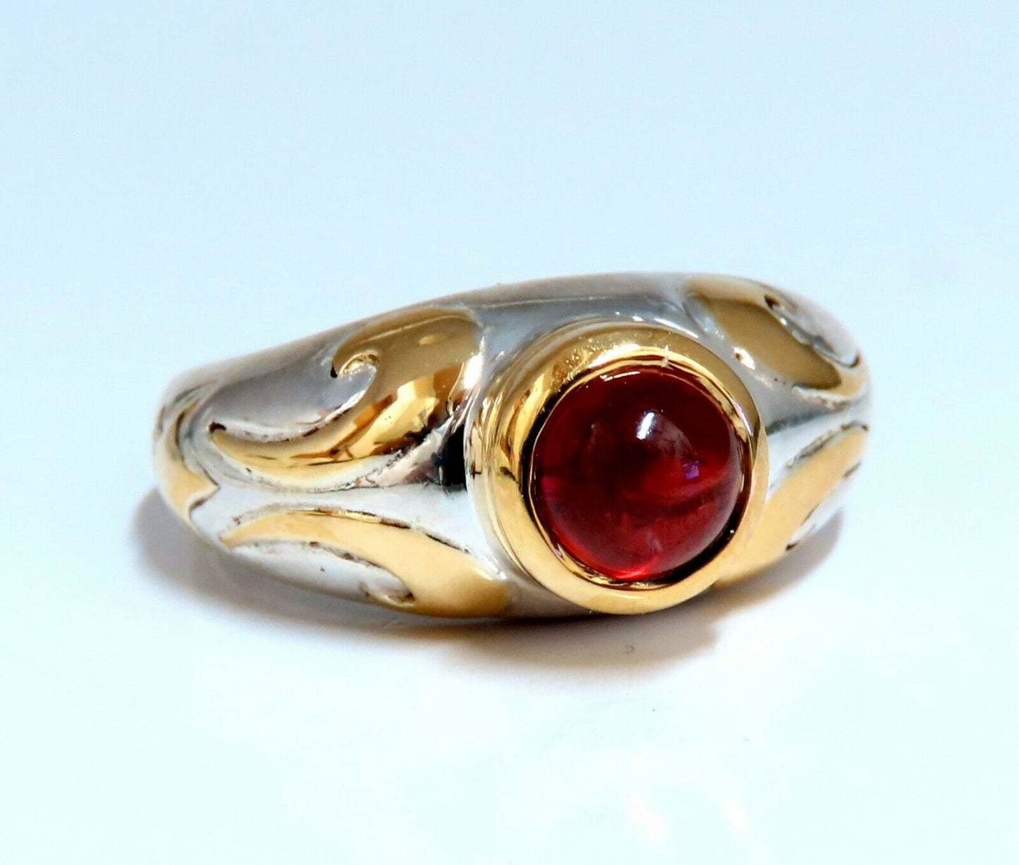 Natural Cobochon Spinel Ring Silver & 18kt Gold Inlay Venetian Mod Deco