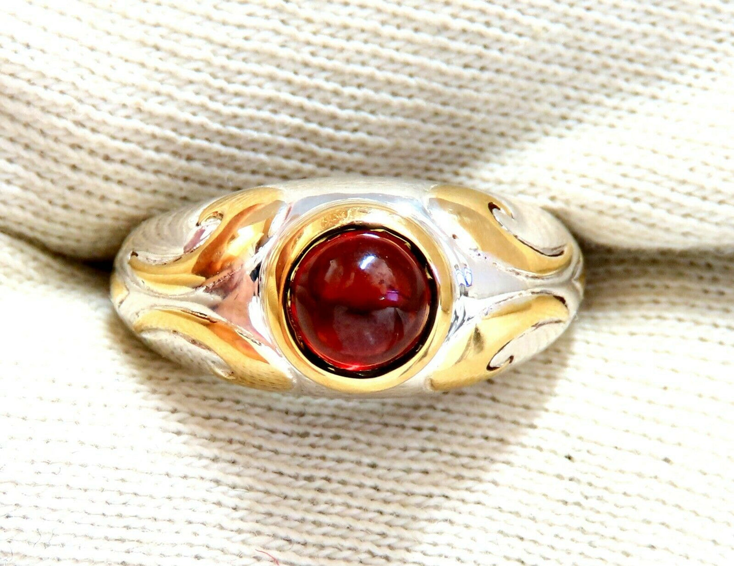 Natural Cobochon Spinel Ring Silver & 18kt Gold Inlay Venetian Mod Deco