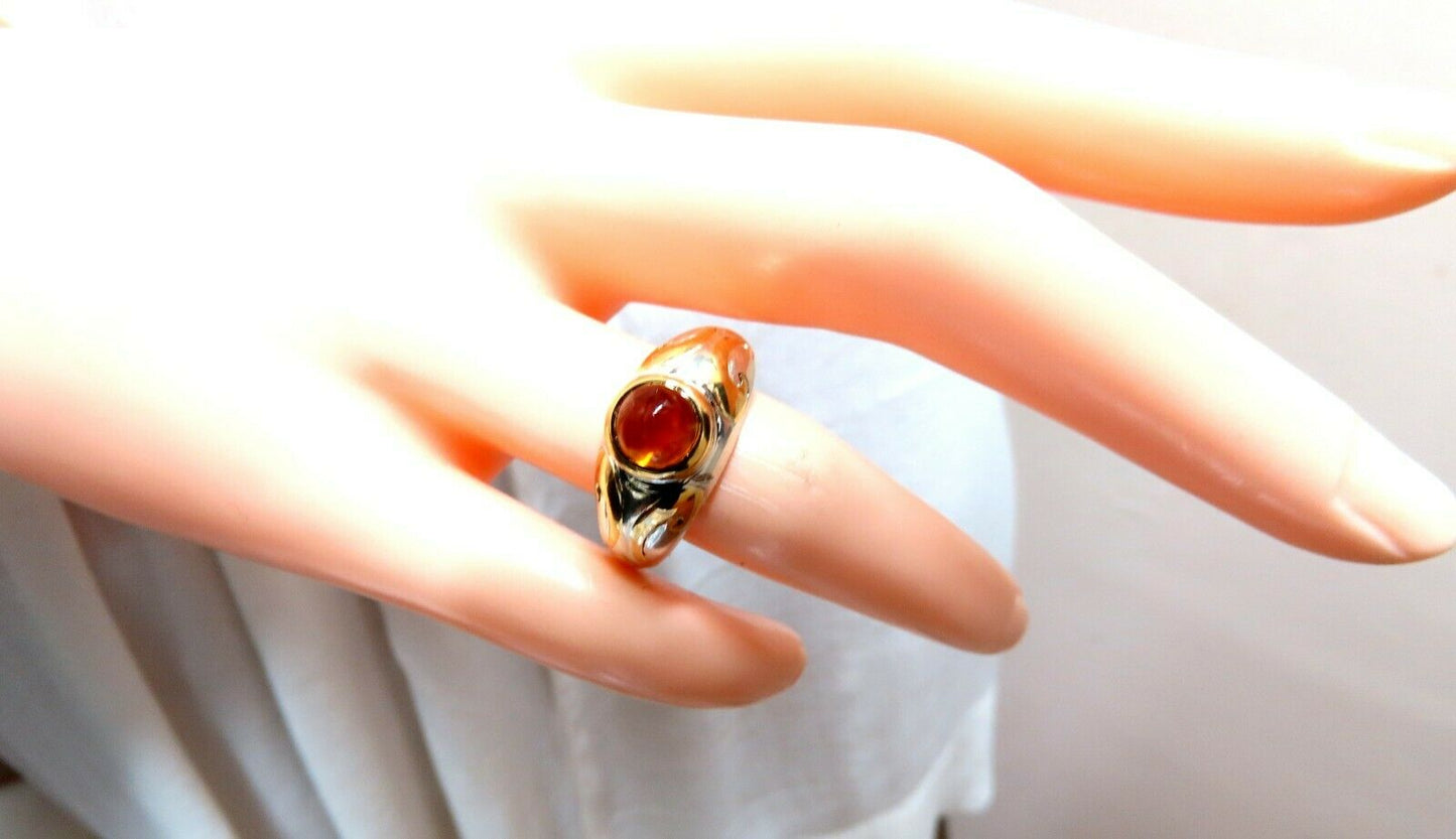 Natural Cabochon Citrine Ring Silver & 18kt Gold Inlay Venetian Mod Deco