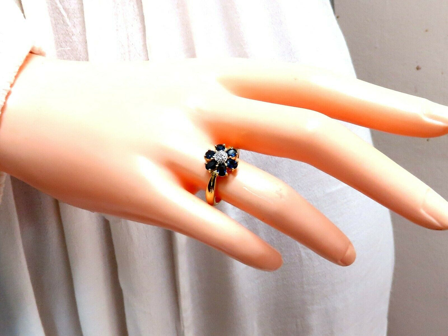 1.10ct Natural Blue Sapphire Diamond Cluster Ring 14 Karat
