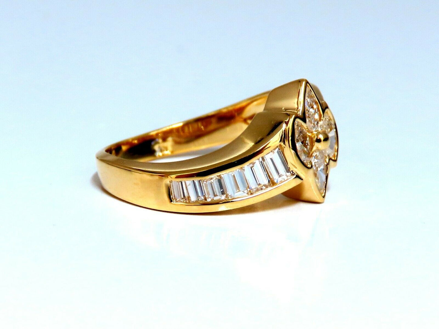 1.10ct. Natural Marquise Diamonds Cluster Ring 18kt Baguette Accents