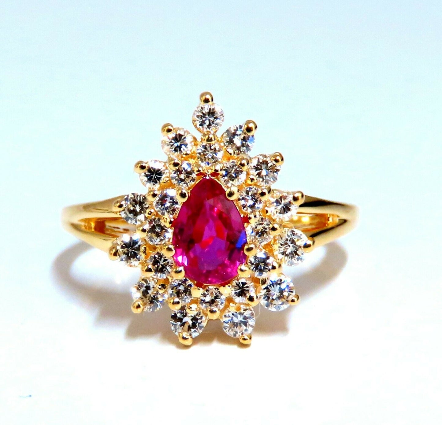 1.02ct Natural Ruby Diamonds Ring Pear Cluster 14kt