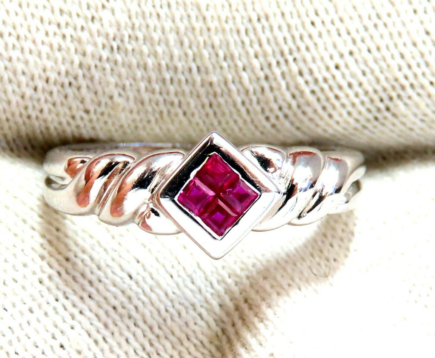 .40ct Princess cut Natural Ruby Invisible Cluster Ring 14kt