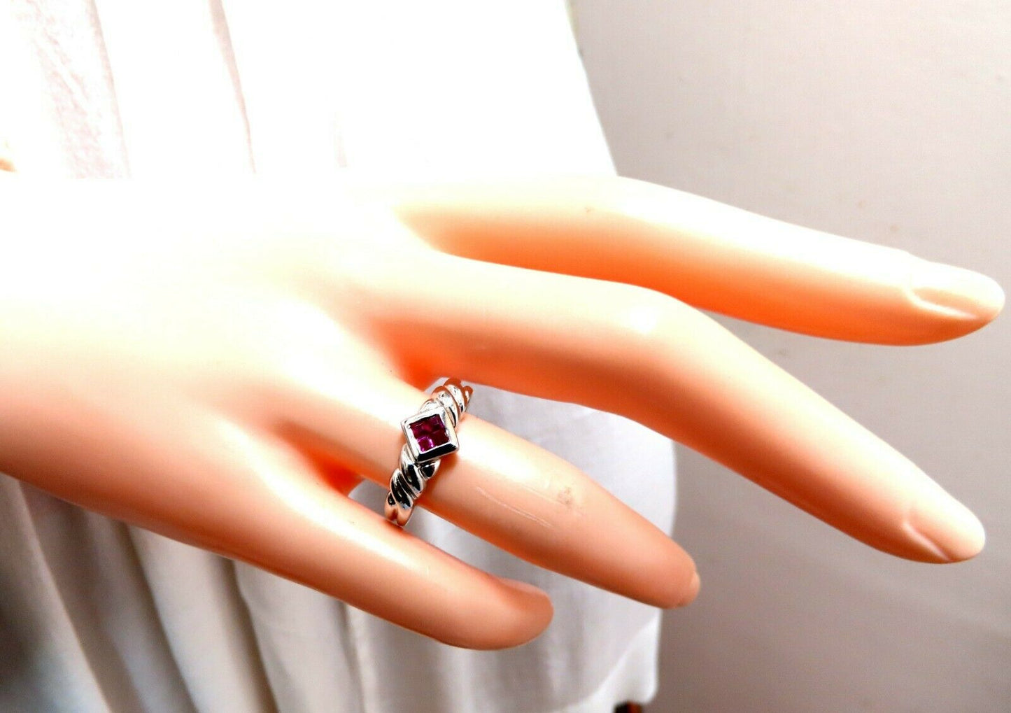 .40ct Princess cut Natural Ruby Invisible Cluster Ring 14kt
