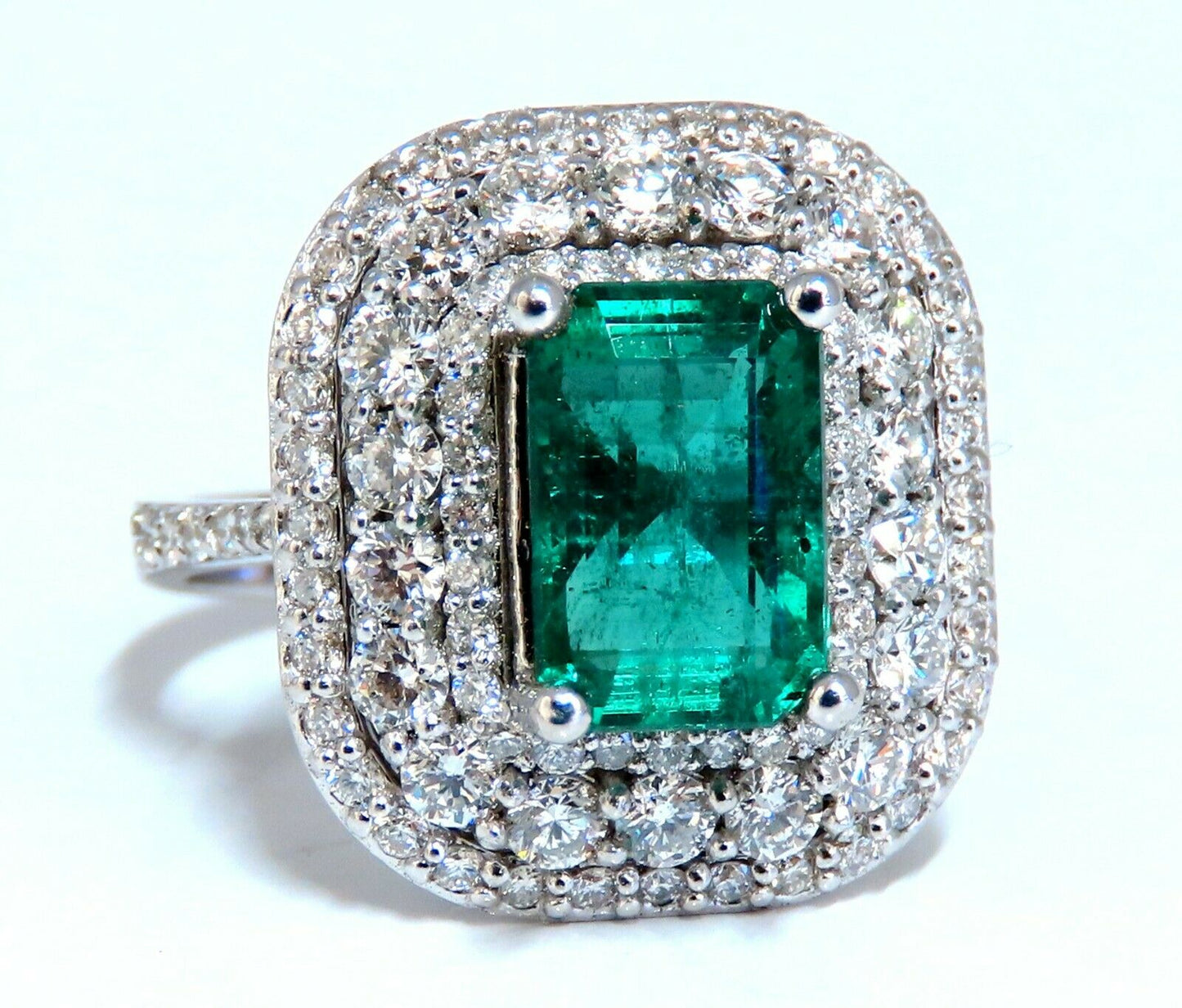 2.70ct Natural Emerald 2.10ct Diamonds Cluster Halo Ring 14kt Fine Select