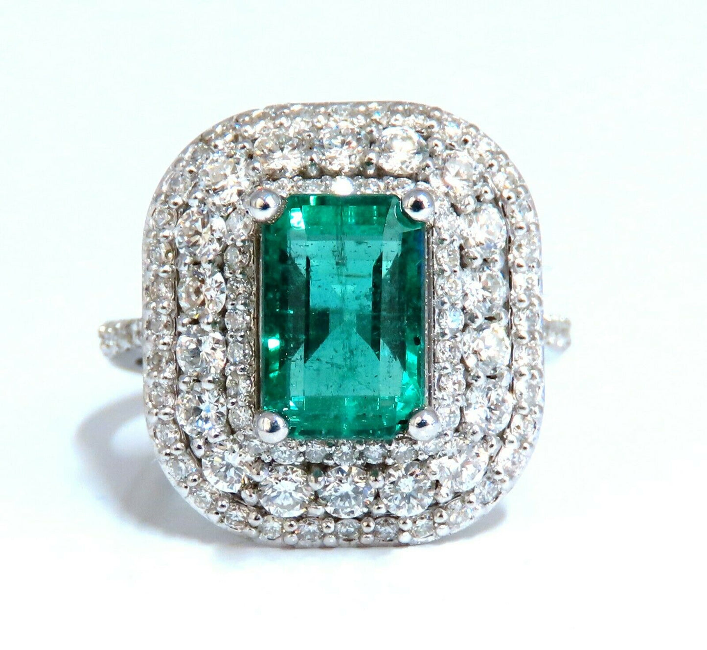 2.70ct Natural Emerald 2.10ct Diamonds Cluster Halo Ring 14kt Fine Select