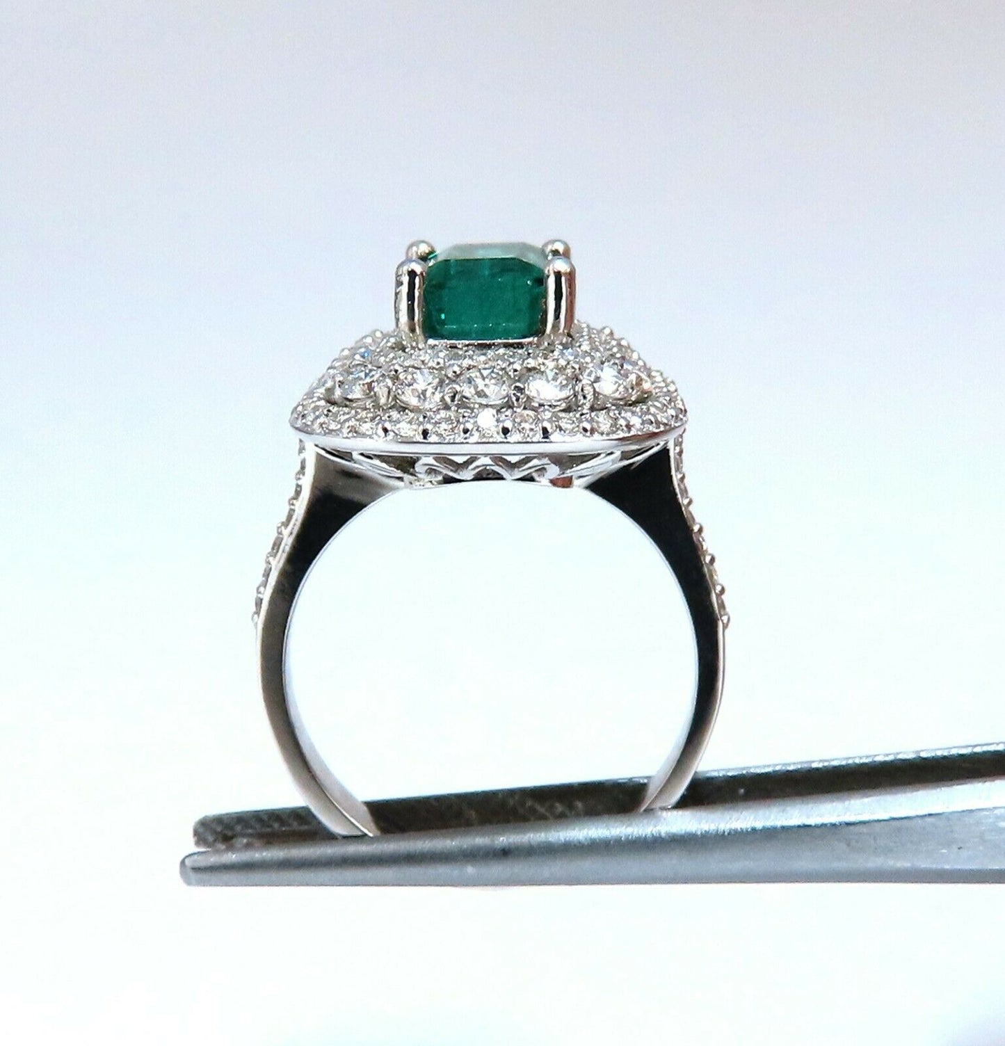 2.70ct Natural Emerald 2.10ct Diamonds Cluster Halo Ring 14kt Fine Select