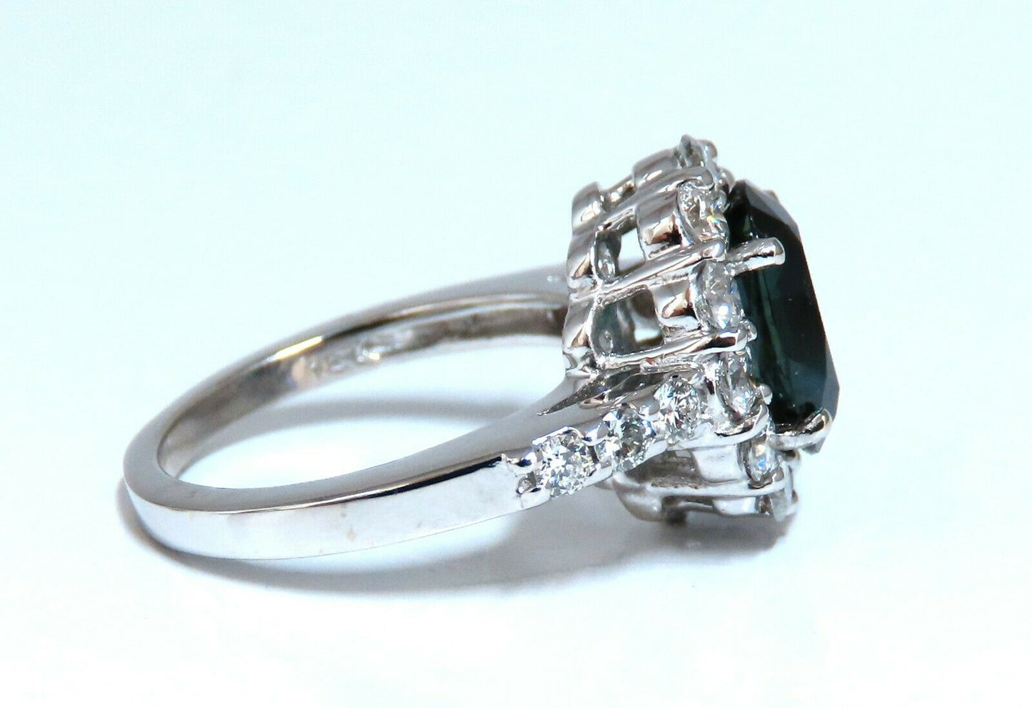 GIA Certified 3.03ct Green Blue Sapphire Diamond Ring Fine