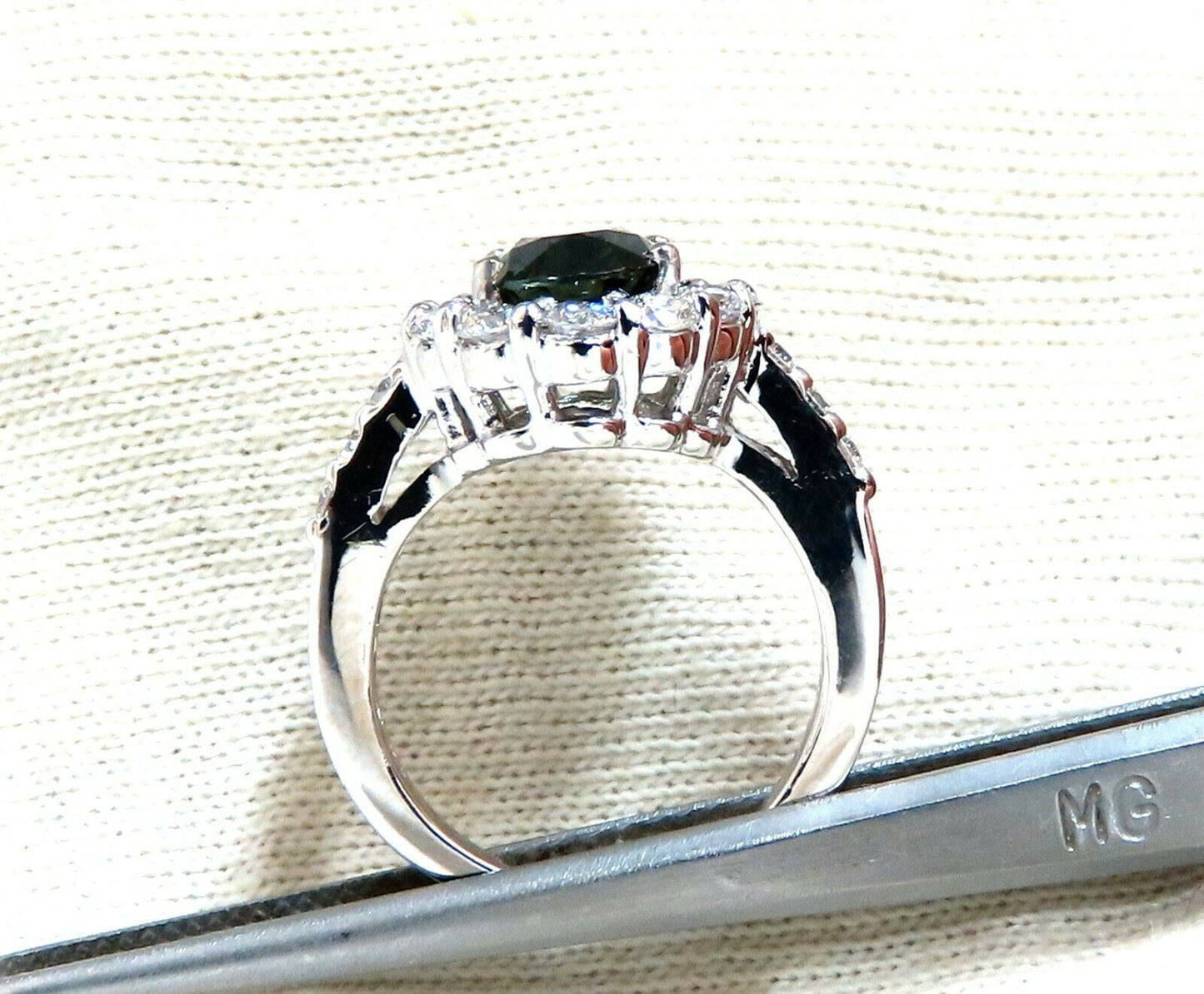 GIA Certified 3.03ct Green Blue Sapphire Diamond Ring Fine