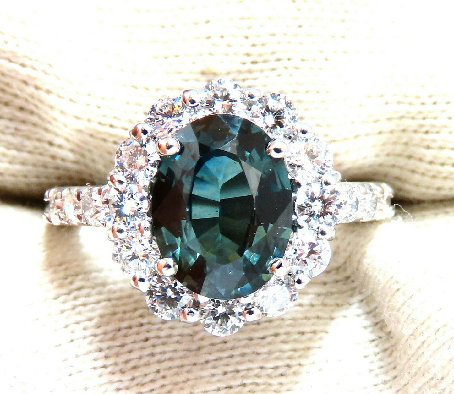 GIA Certified 3.03ct Green Blue Sapphire Diamond Ring Fine