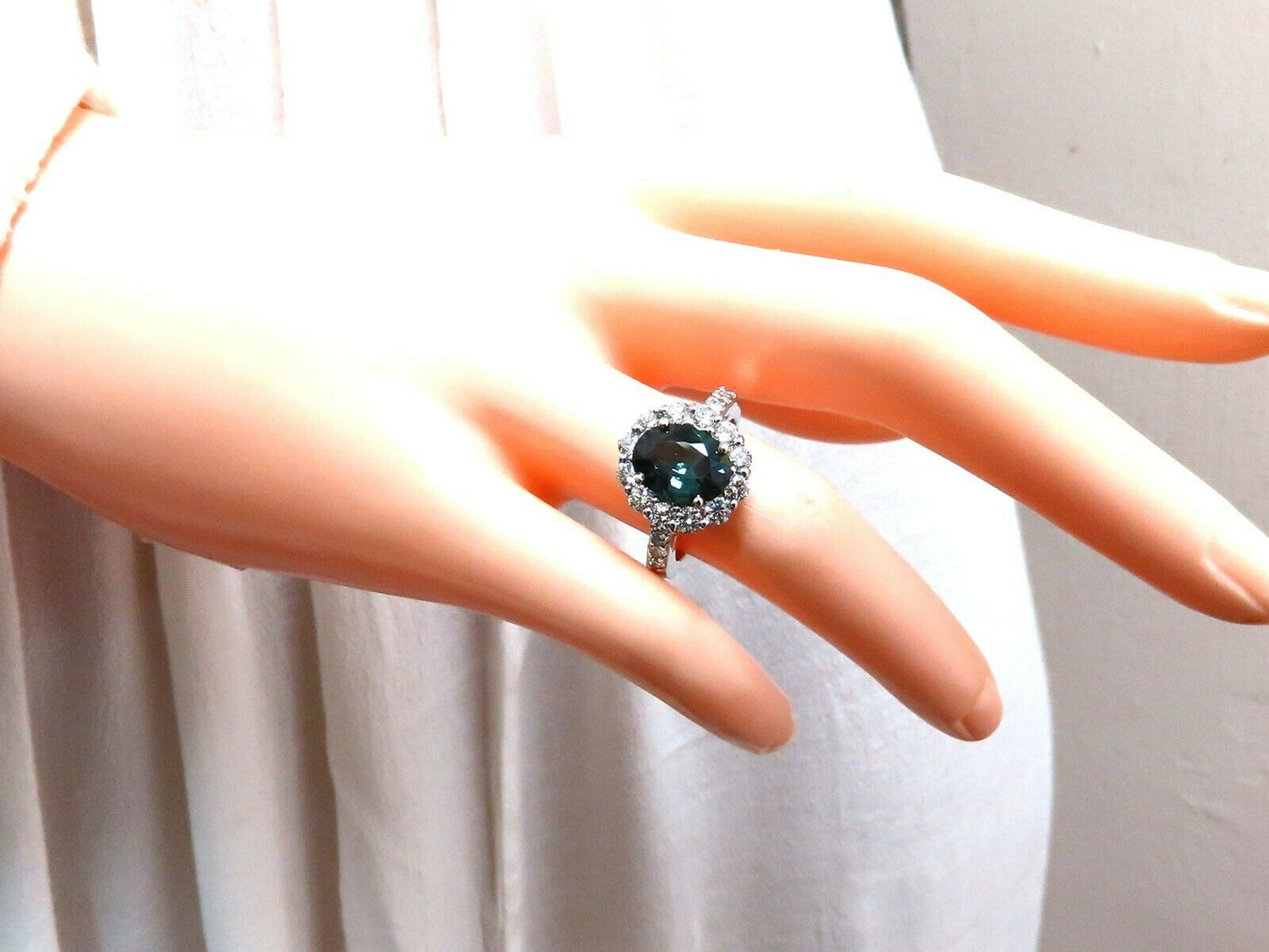 GIA Certified 3.03ct Green Blue Sapphire Diamond Ring Fine