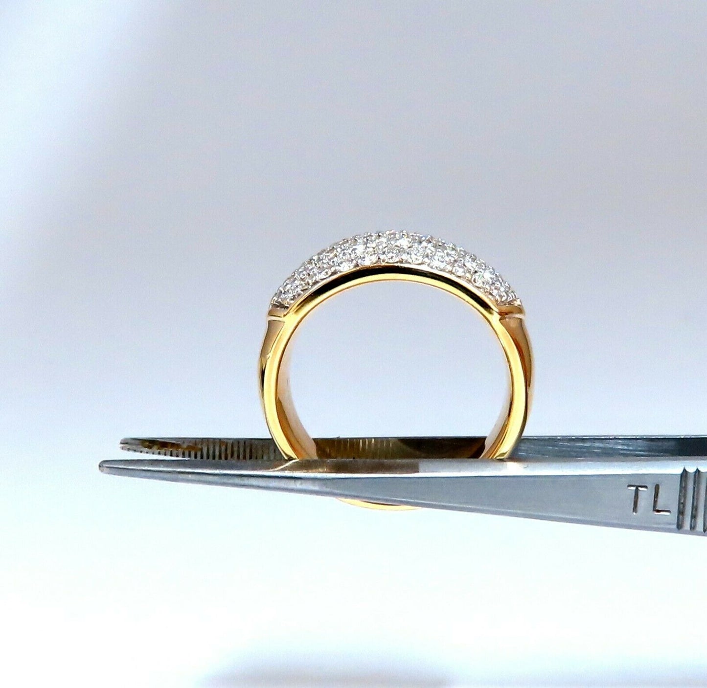 1.00ct natural round diamond band ring 14 Karat Bead Set Pave Semi Dome