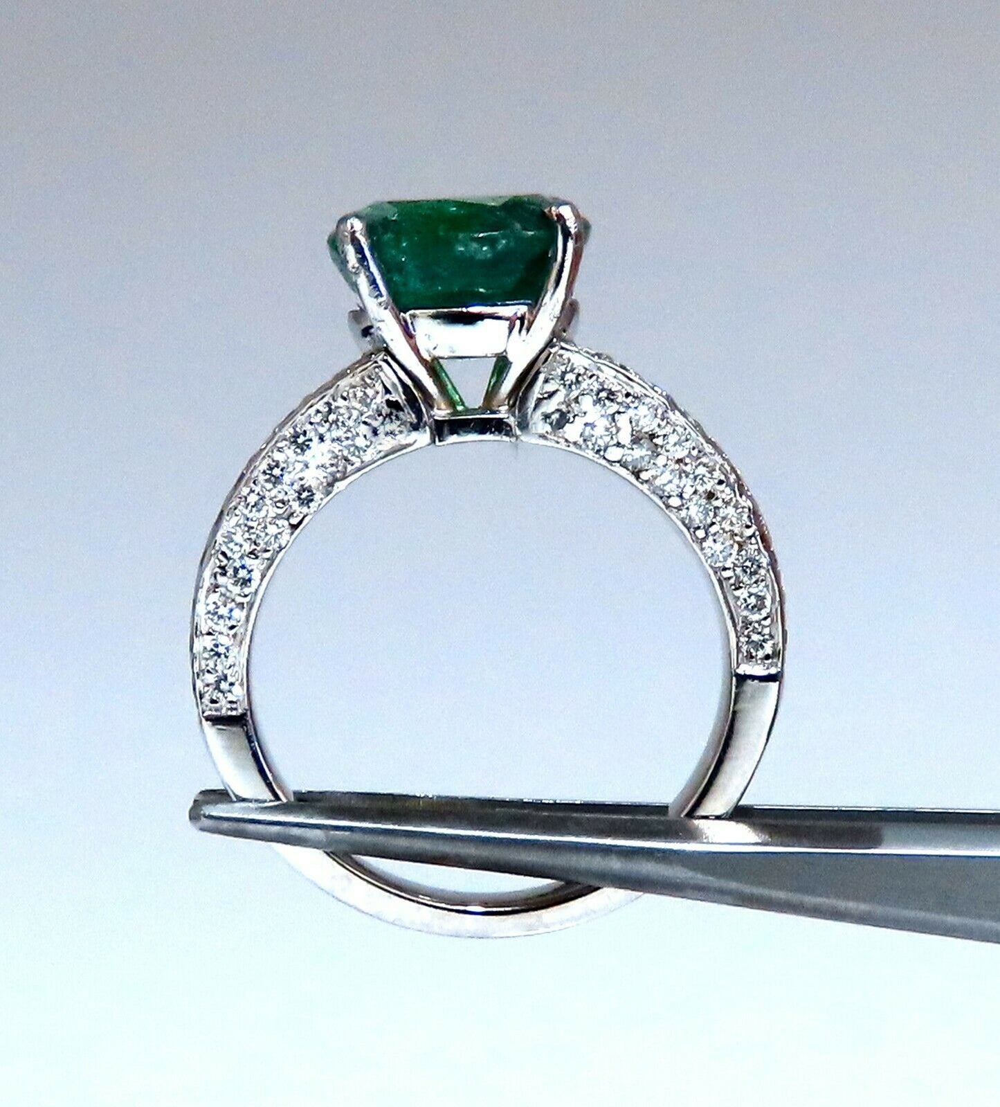 5.30ct Natural Cushion Emerald Diamonds Ring Platinum Split Shank Fine Green