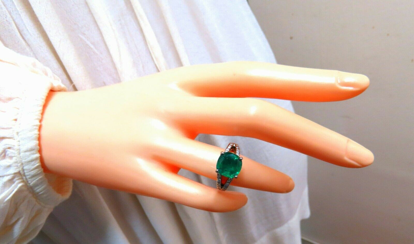 5.30ct Natural Cushion Emerald Diamonds Ring Platinum Split Shank Fine Green