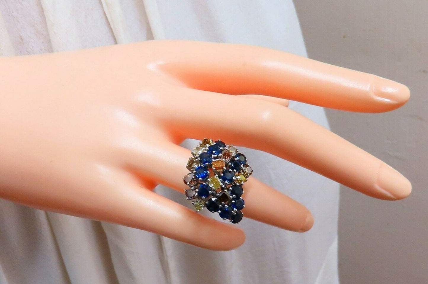 7.15ct Natural Color Diamonds Sapphire Cocktail Twist Ring 14kt Fine Gem