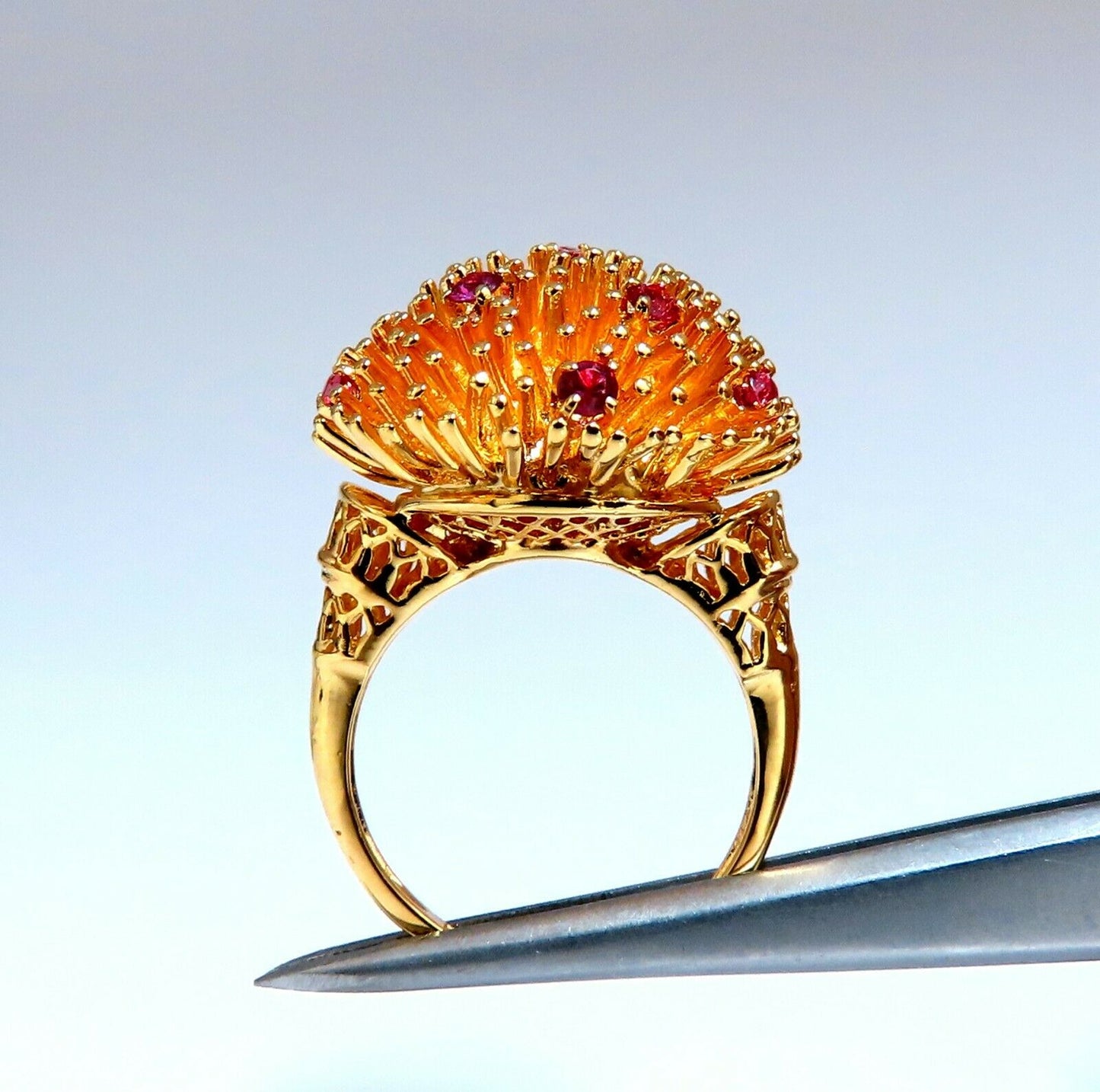 Corona V. Natural Ruby Raised Semi Domed Statement Ring 14kt