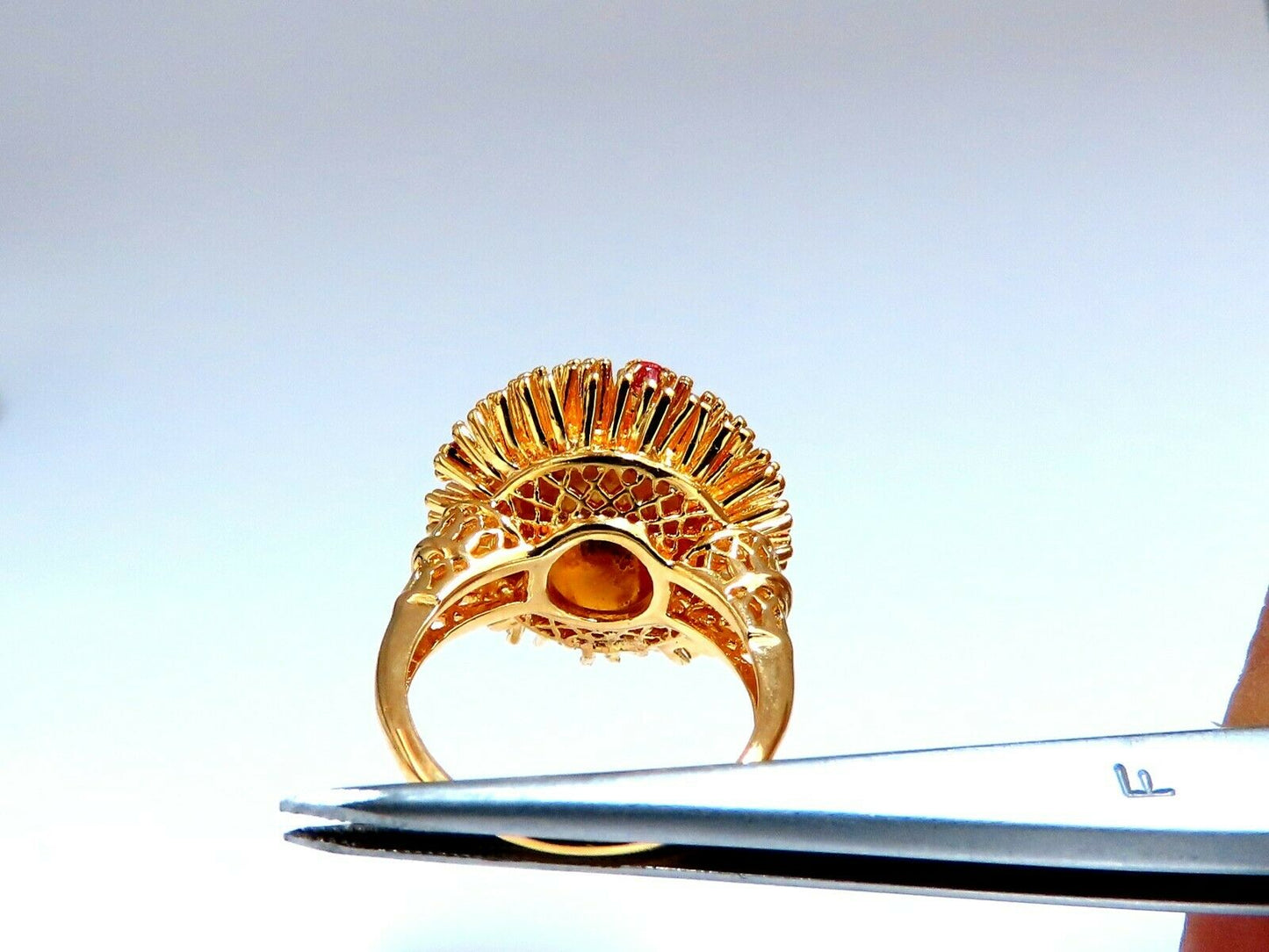 Corona V. Natural Ruby Raised Semi Domed Statement Ring 14kt