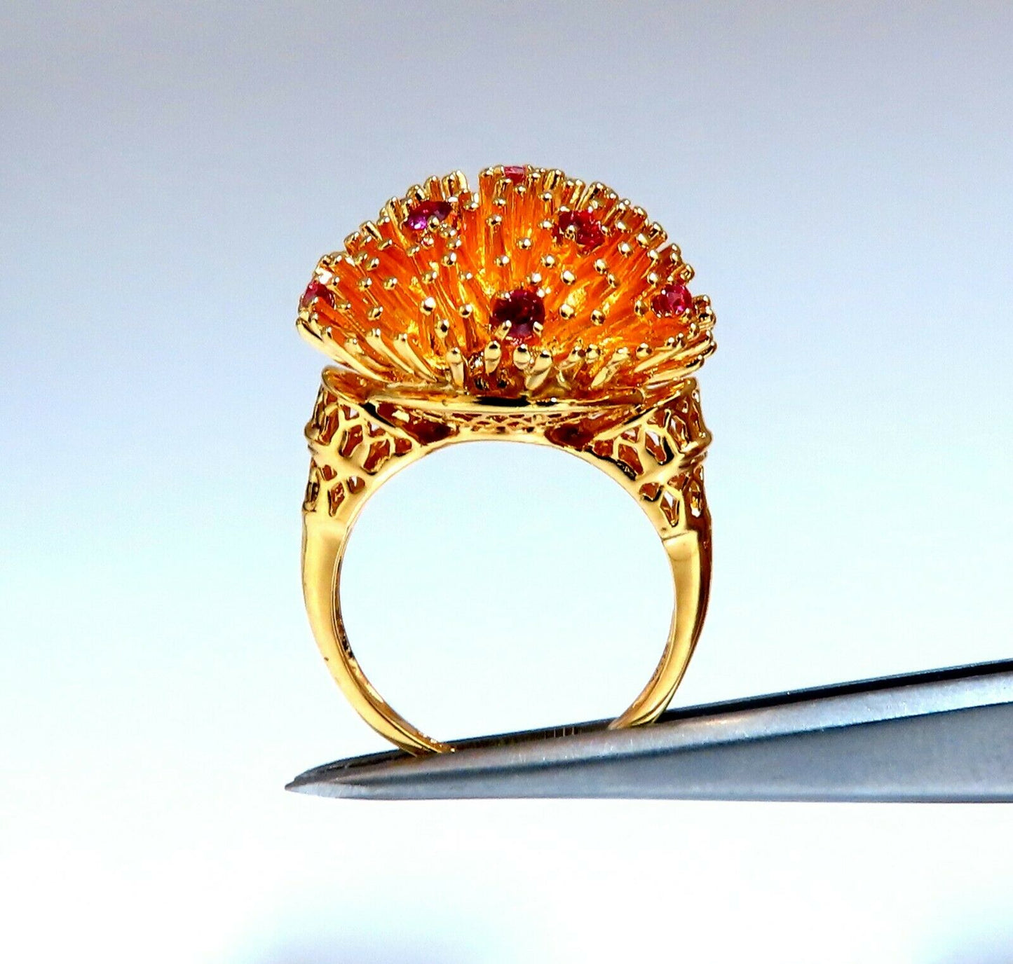 Corona V. Natural Ruby Raised Semi Domed Statement Ring 14kt
