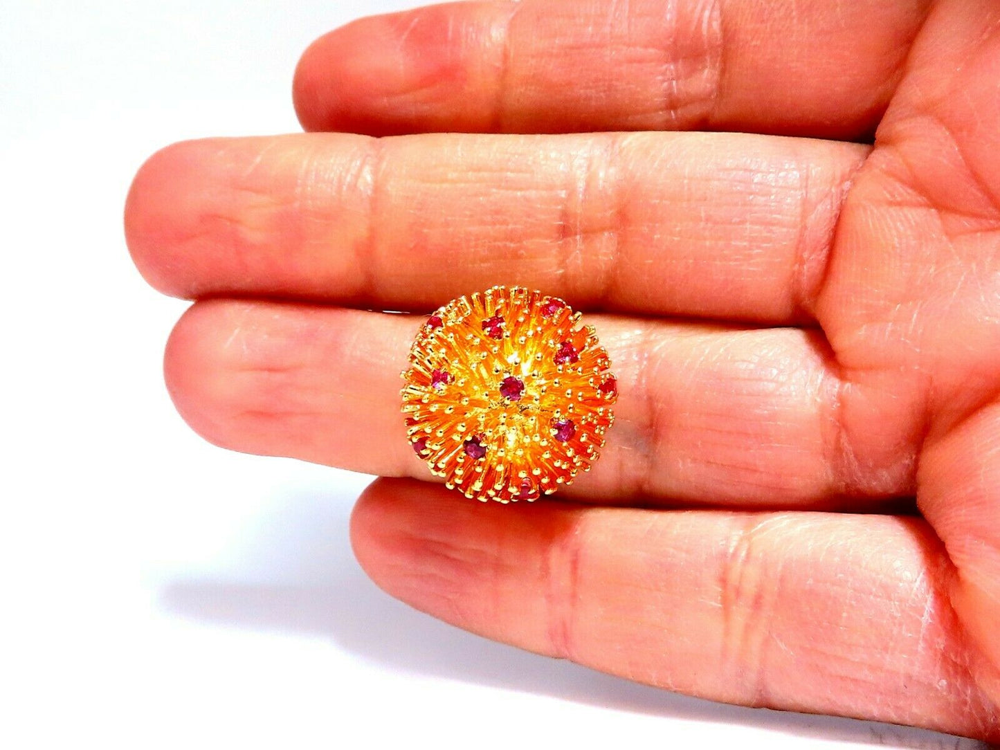 Corona V. Natural Ruby Raised Semi Domed Statement Ring 14kt
