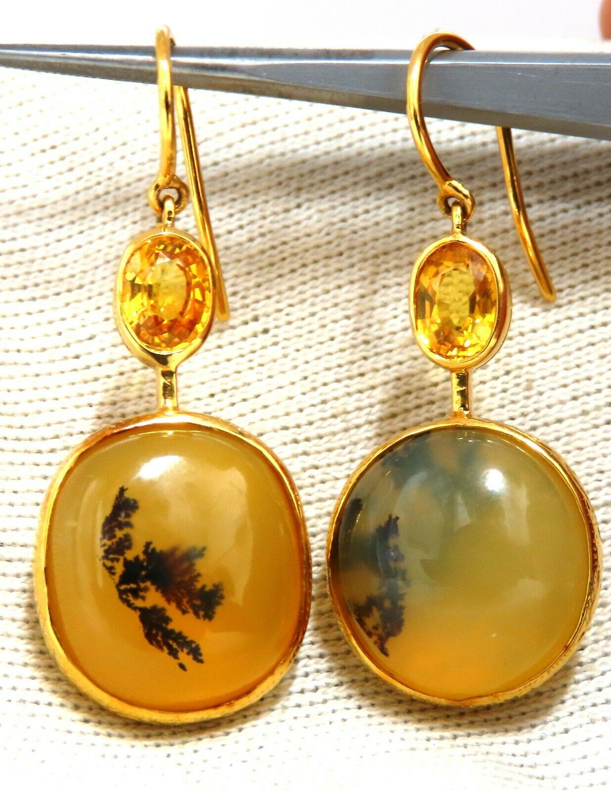 Natural Opal & Yellow Sapphire Dangle Earrings 18kt