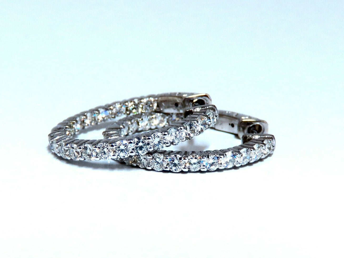 2.20ct Natural Diamond Hoop Earrings 14kt White Gold -1inch