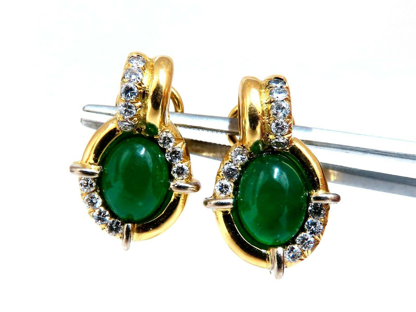 Natural Mint Green Quartz Diamond Clip Earrings Contemporary Deco 18kt