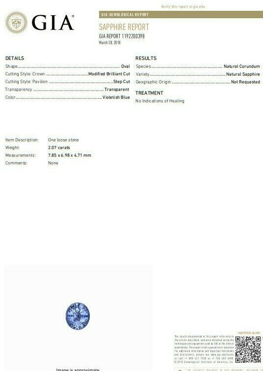 GIA Certified 2.07ct Natural No Heat Sapphire Diamond Ring Unheated 18 Karat