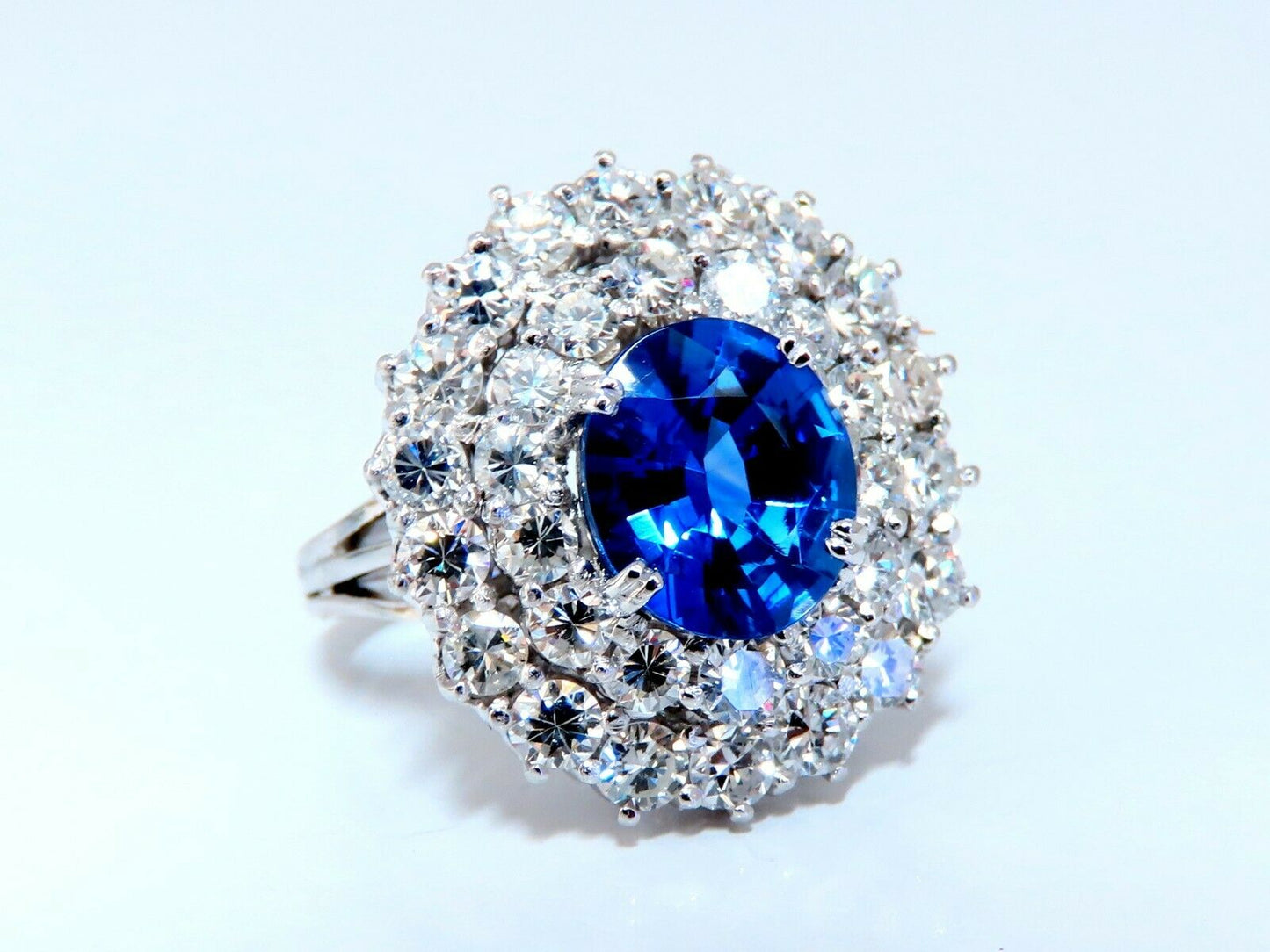 GIA Certified 3.55ct Natural No Heat Blue Sapphire Cocktail Cluster Ring 18kt
