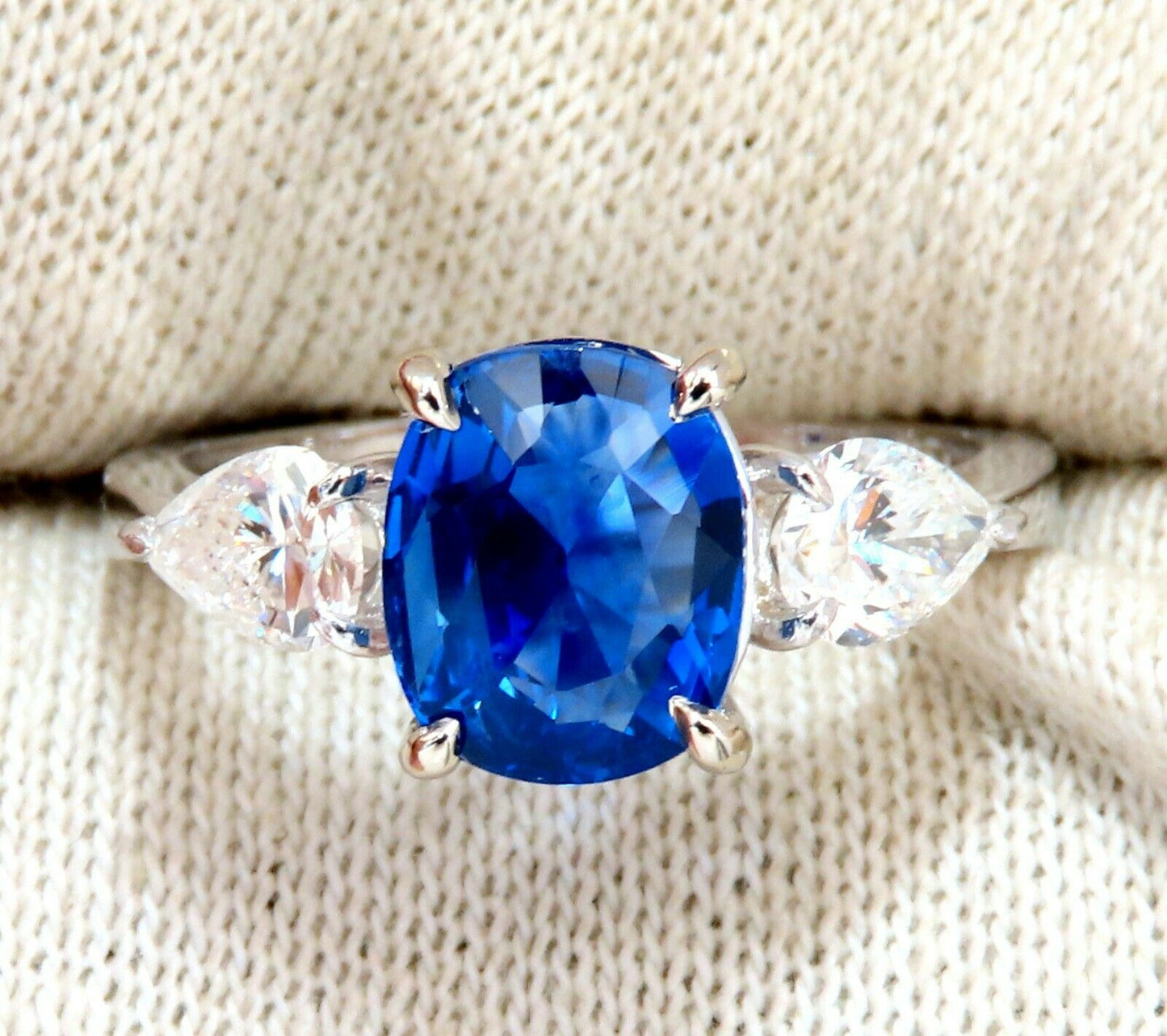 GIA Certified 2.94ct Natural No Heat Blue Sapphire Diamonds Ring 14kt