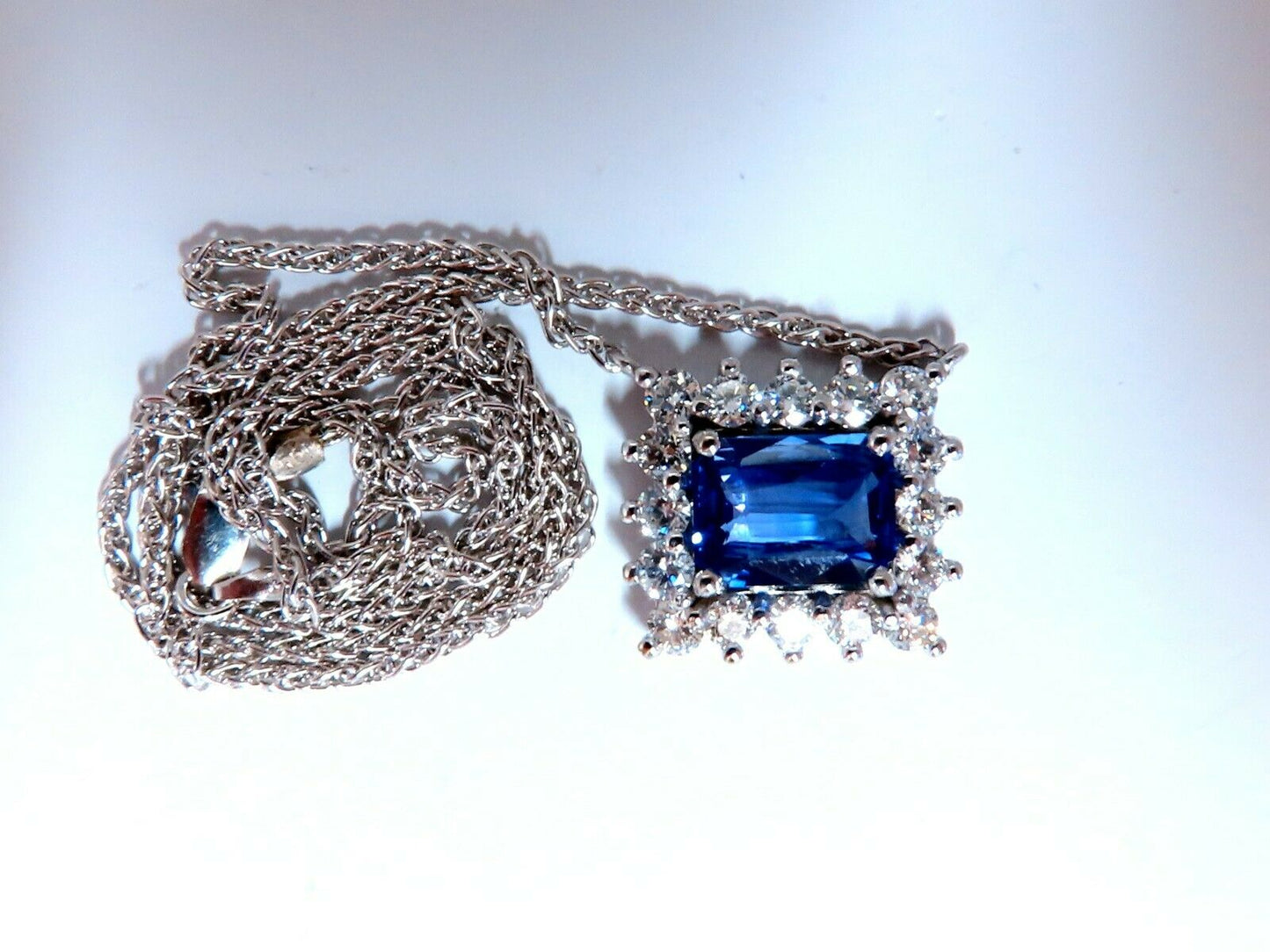 GIA Certified 3.18ct Natural No Heat Blue Sapphire Diamonds Necklace 14kt
