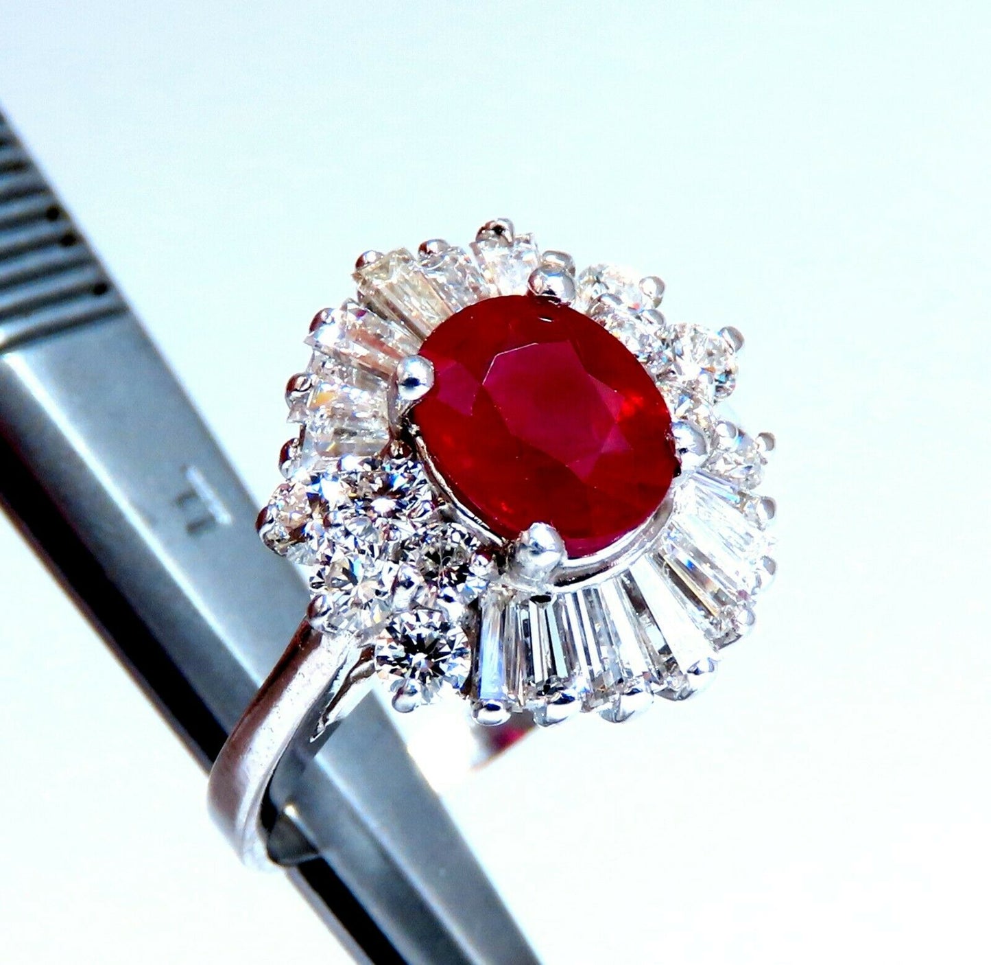 GIA Certified Burma Ruby 1.75ct Ballerina Cocktail Diamond ring 14kt