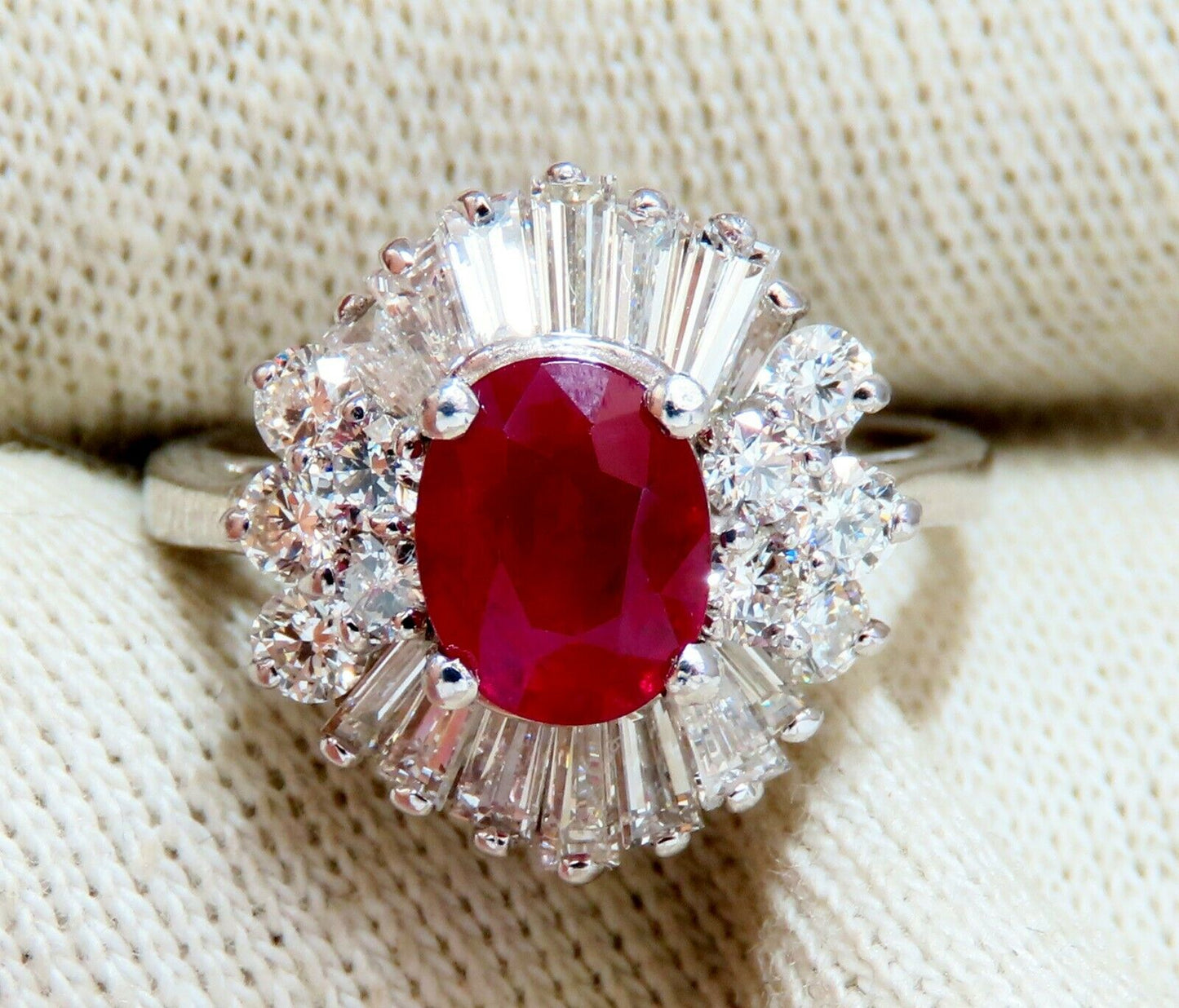 GIA Certified Burma Ruby 1.75ct Ballerina Cocktail Diamond ring 14kt