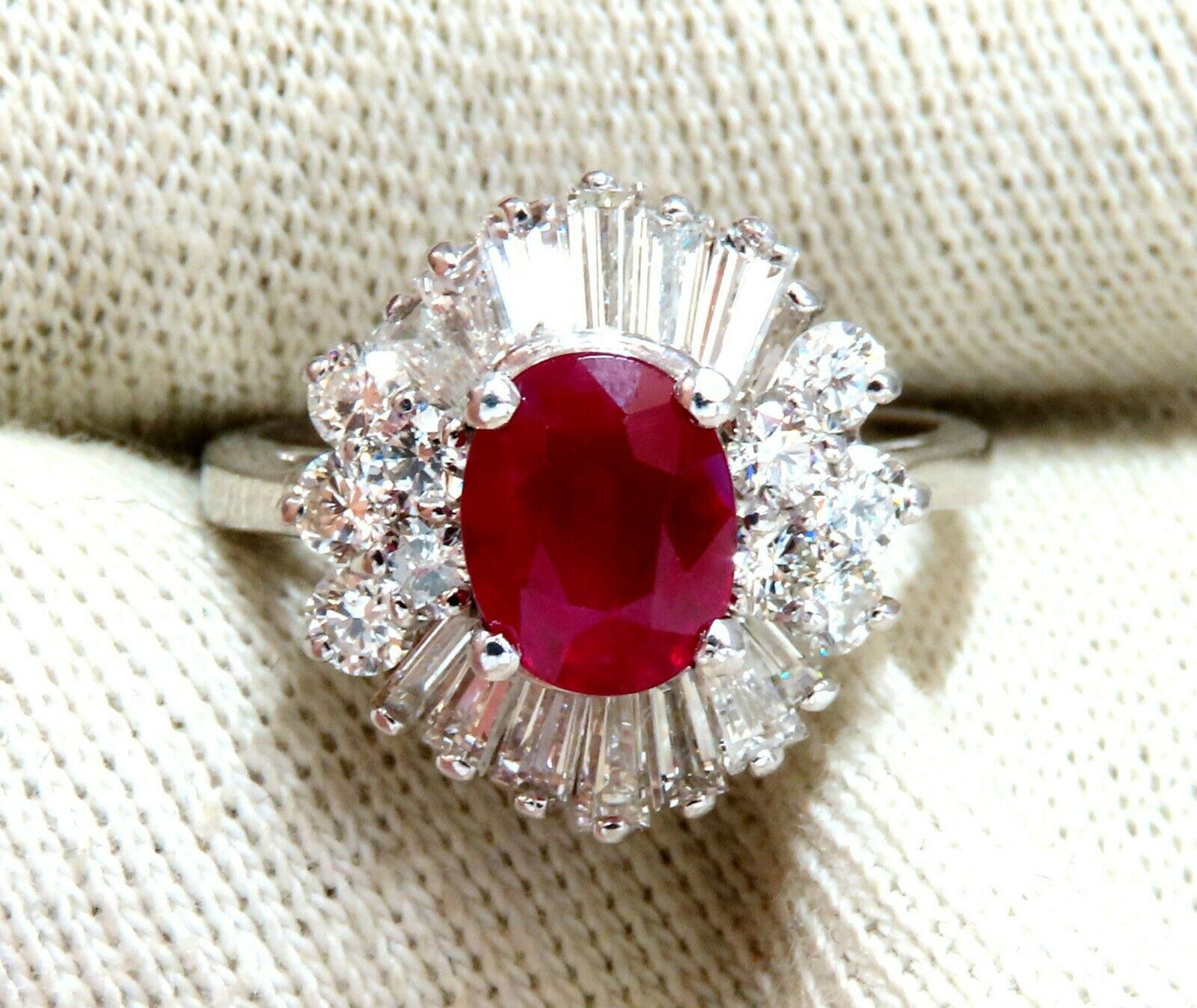 GIA Certified Burma Ruby 1.75ct Ballerina Cocktail Diamond ring 14kt