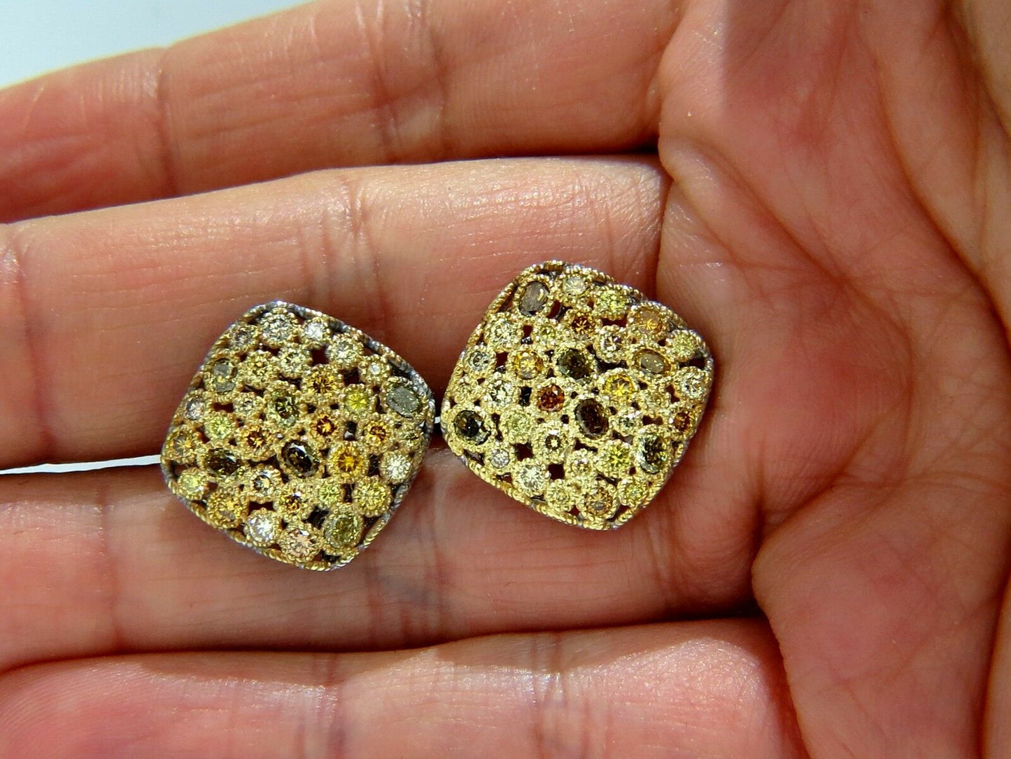 1.60CT Natural Fancy Color Diamonds Clip Cocktail Cluster Earrings 14KT