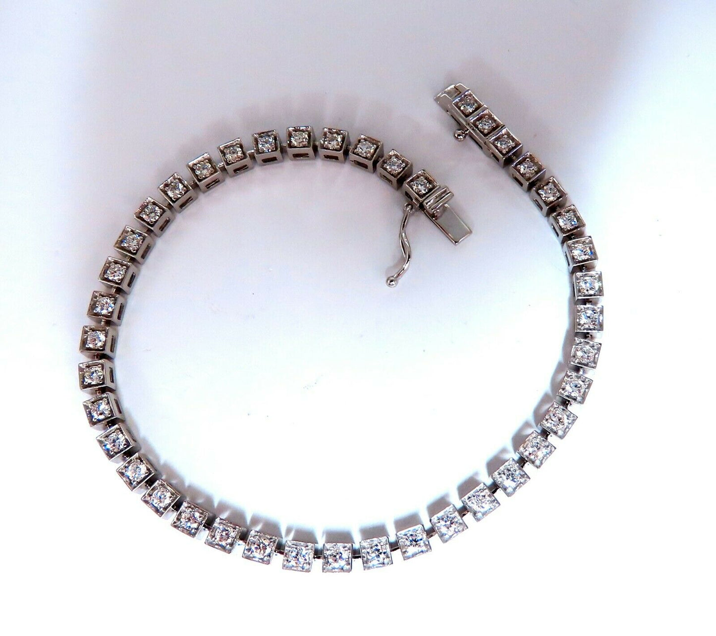 1.55ct Natural Diamonds Tennis Bracelet 14kt Gold Squared Box Bead Set