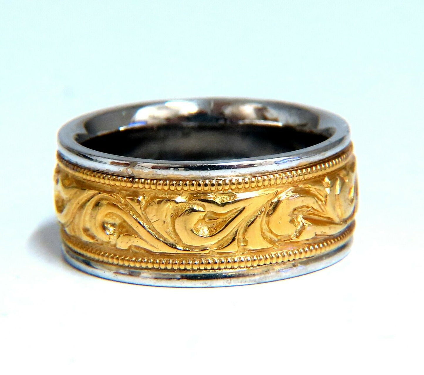 Designer Millan Graver Etched Gilt Two Toned Milligree 14kt Gold Band size 5 8mm
