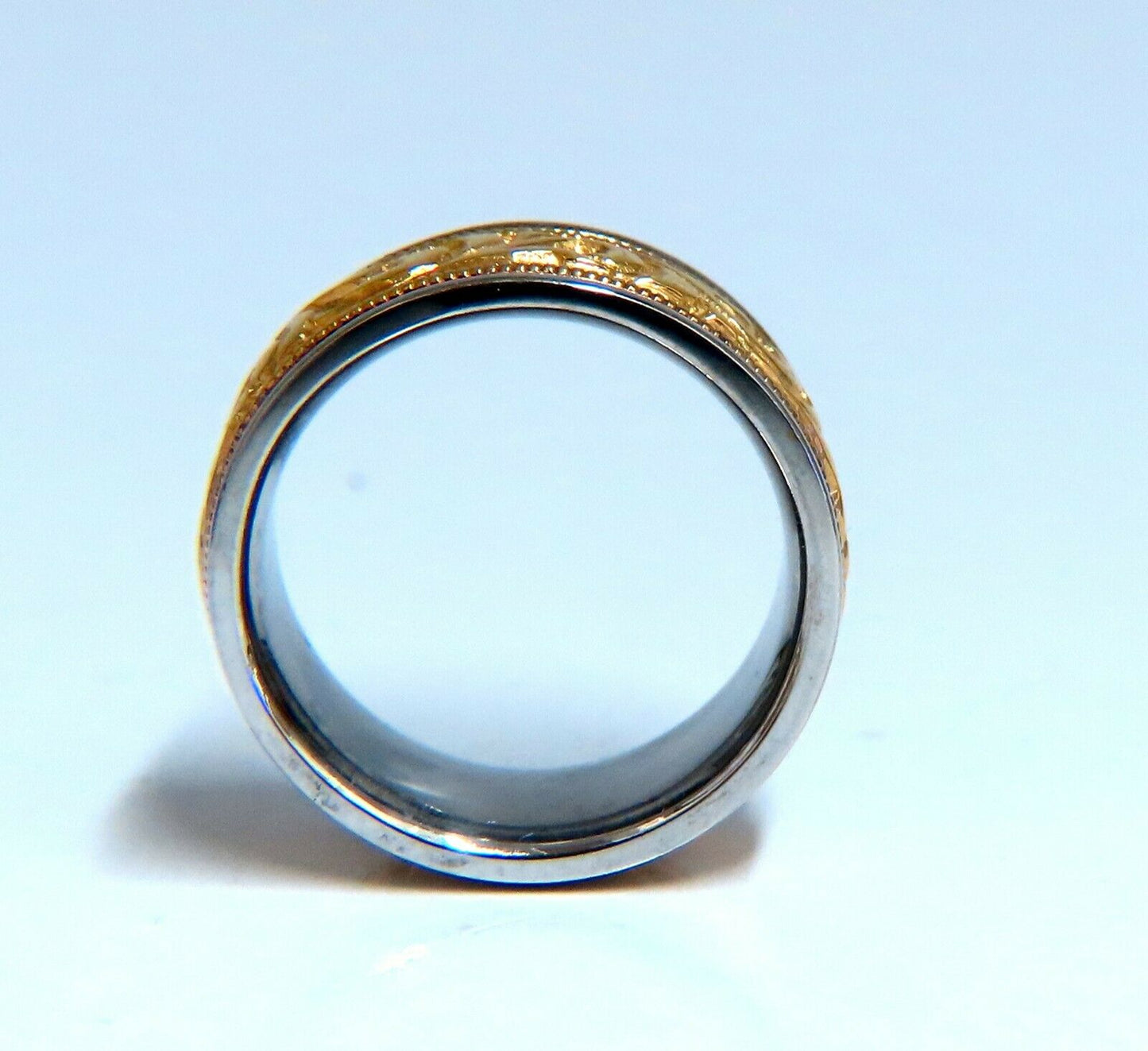 Designer Millan Graver Etched Gilt Two Toned Milligree 14kt Gold Band size 5 8mm