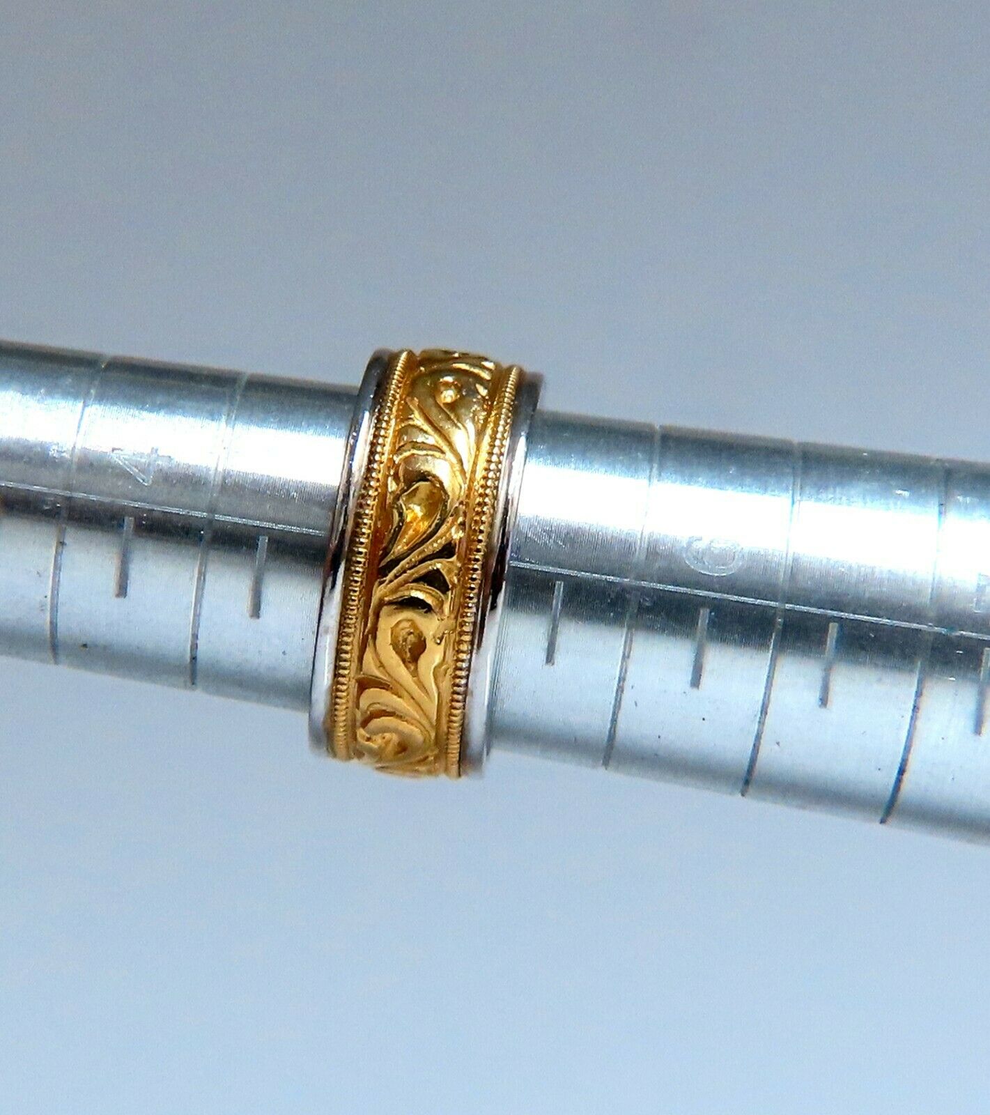 Designer Millan Graver Etched Gilt Two Toned Milligree 14kt Gold Band size 5 8mm