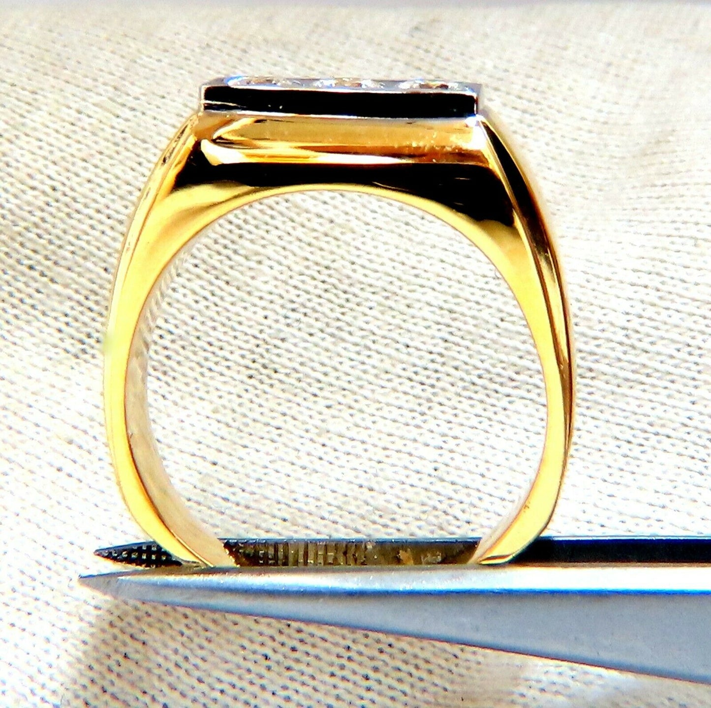 .85ct Natural Three Stone Masculine Pave Beaded Flat Deck Mens Ring 14kt