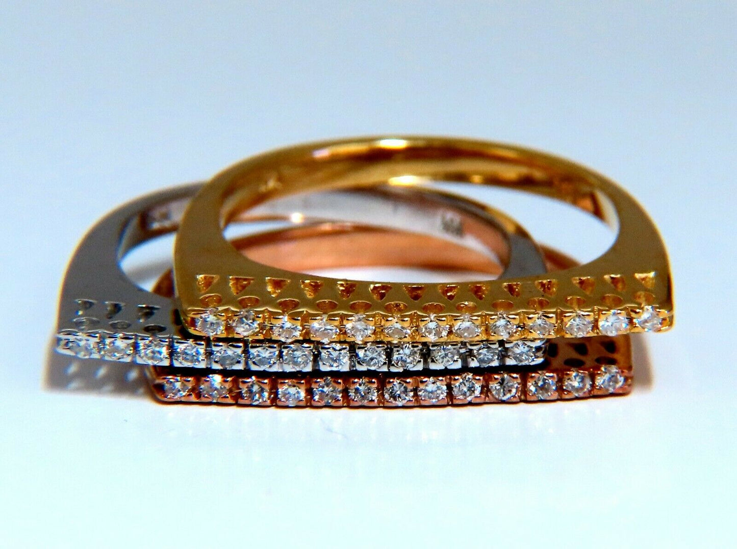 .75ct Natural Diamonds STacking Bands 14kt Gold Mod minimalist deco