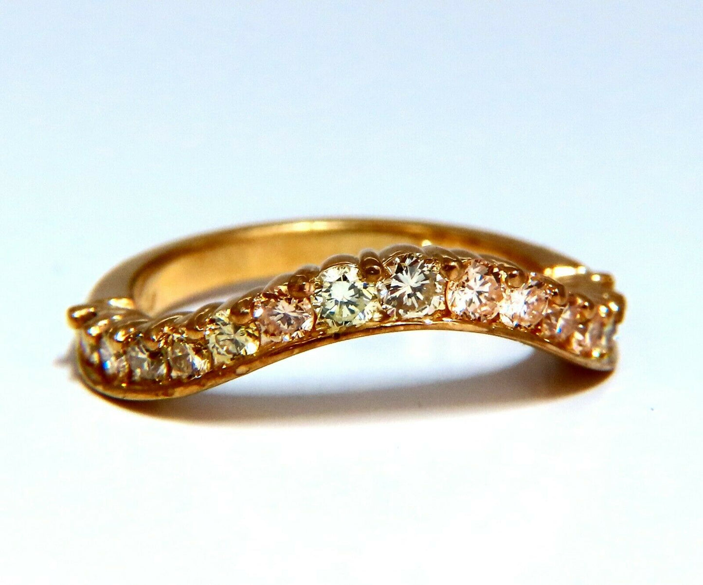.60ct Natural Fancy Color Shades of Yellow Diamonds Wave Swirl Band Ring 14kt