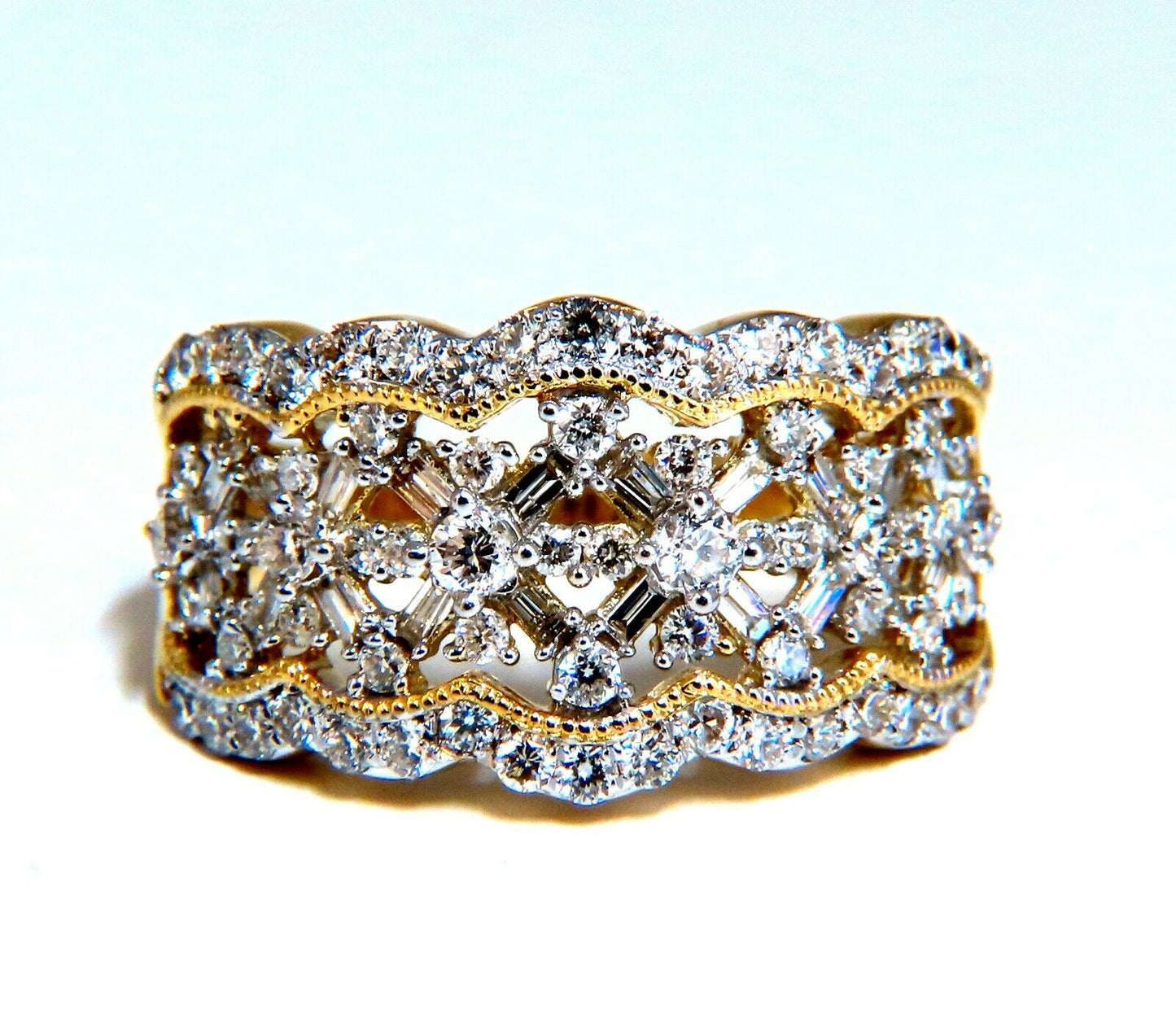 1.30ct Natural Diamonds Filigree Curling Ring 14kt.