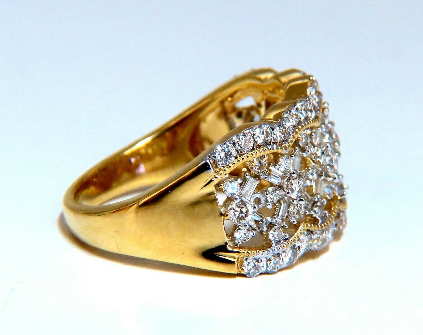 1.30ct Natural Diamonds Filigree Curling Ring 14kt.
