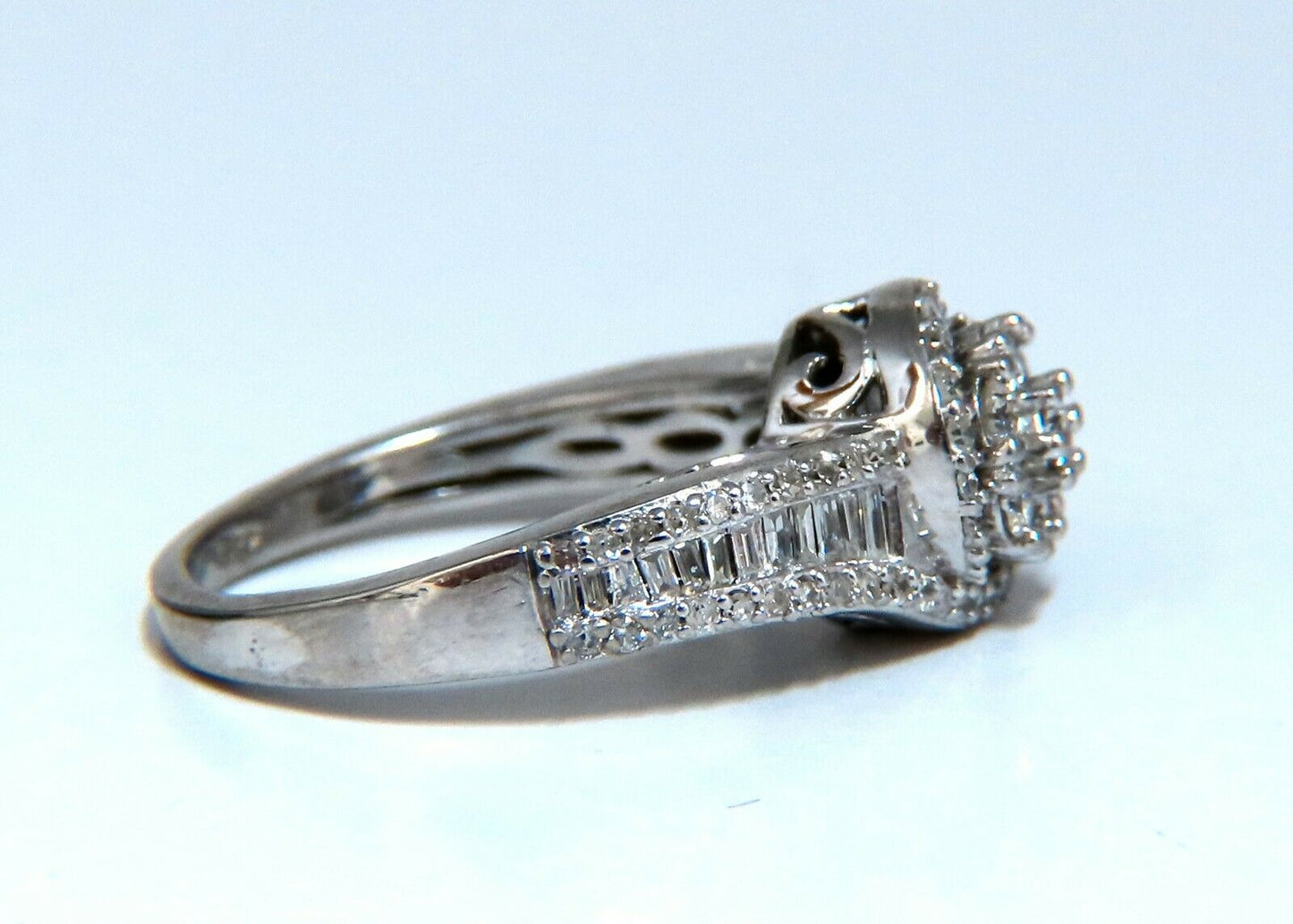 .70ct Natural Diamonds Cluster Round & Baguette Ring Silver